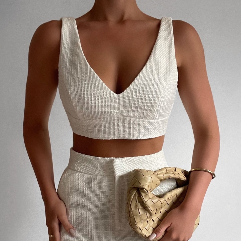 Showpo Adelaide Two Piece Set - Crop Top and Wide Leg Pants Set in White